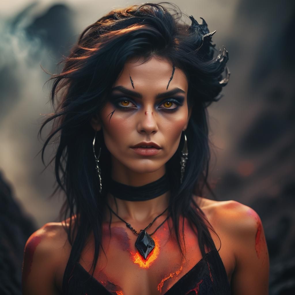 Volcanic Witch Portrait in High-Fashion Photography Style
