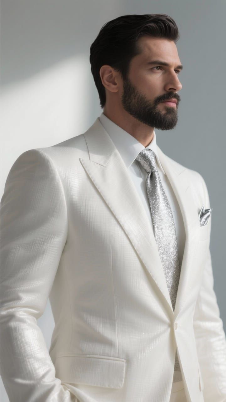 Modern Gentleman with Silver Tie in Hyperreal Style