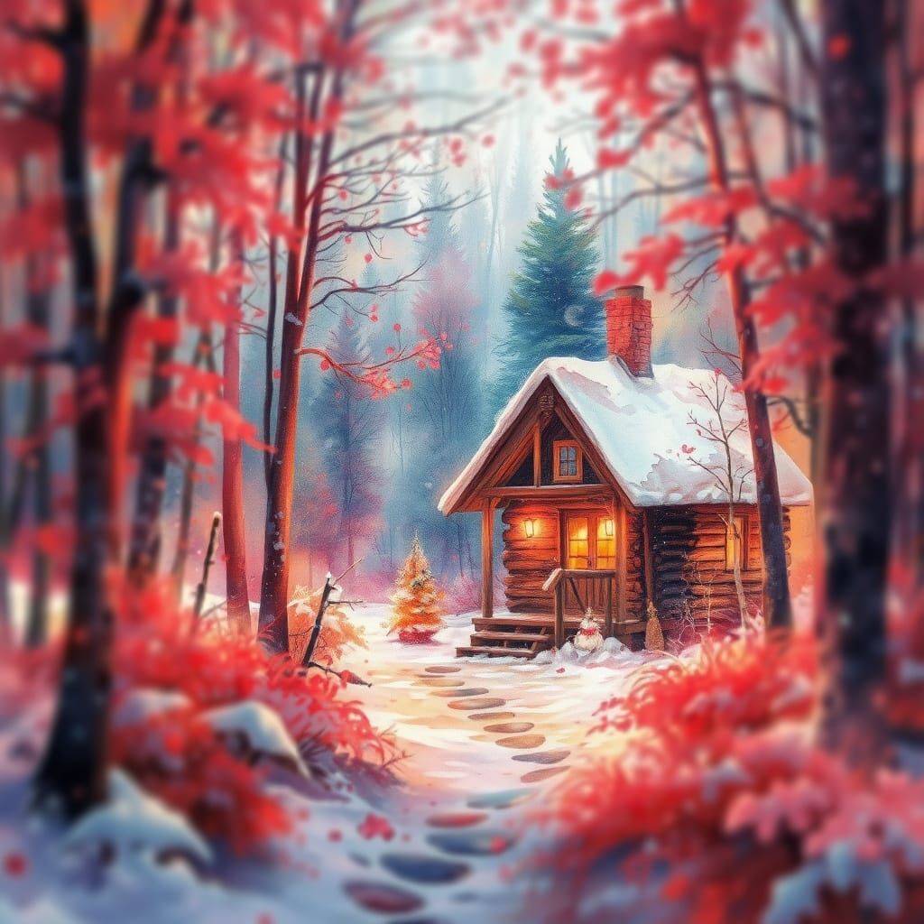 Ethereal Winter Wonderland in Vibrant Watercolour