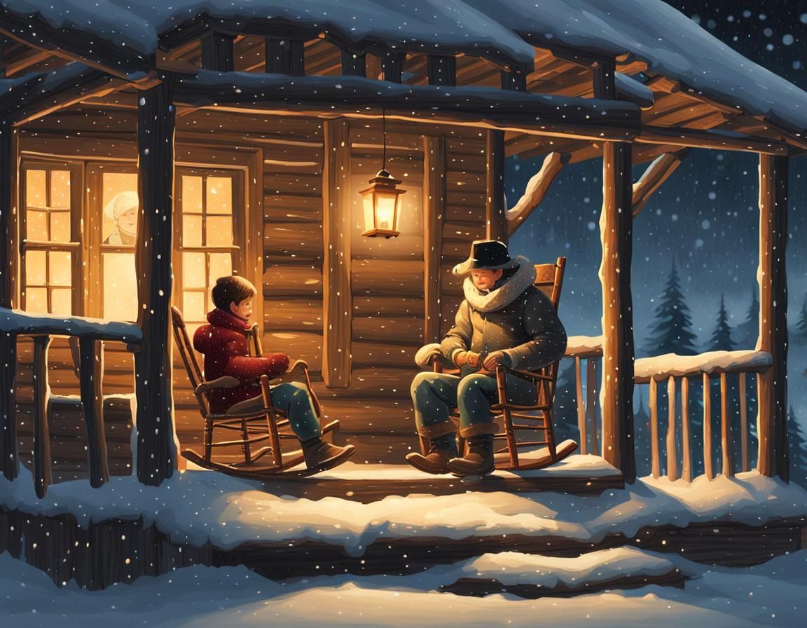 Cozy Winter Cabin Scene at Night