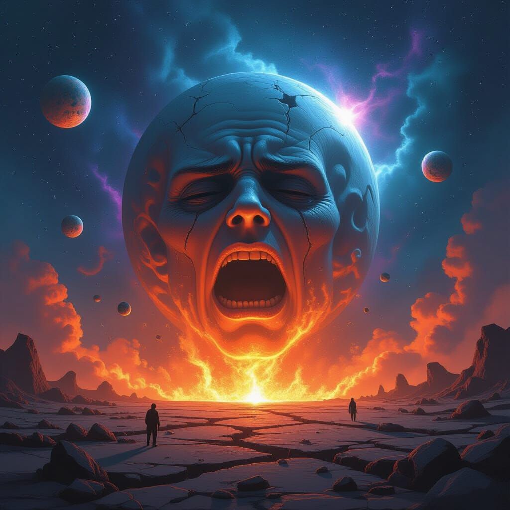 Burning Planet Face in Agony, Cosmic Horror Style