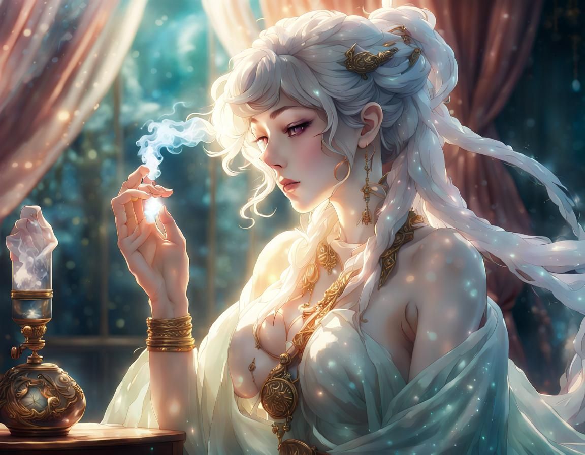 Alabaster Courtesan in Kitten Bordello, Anime Style