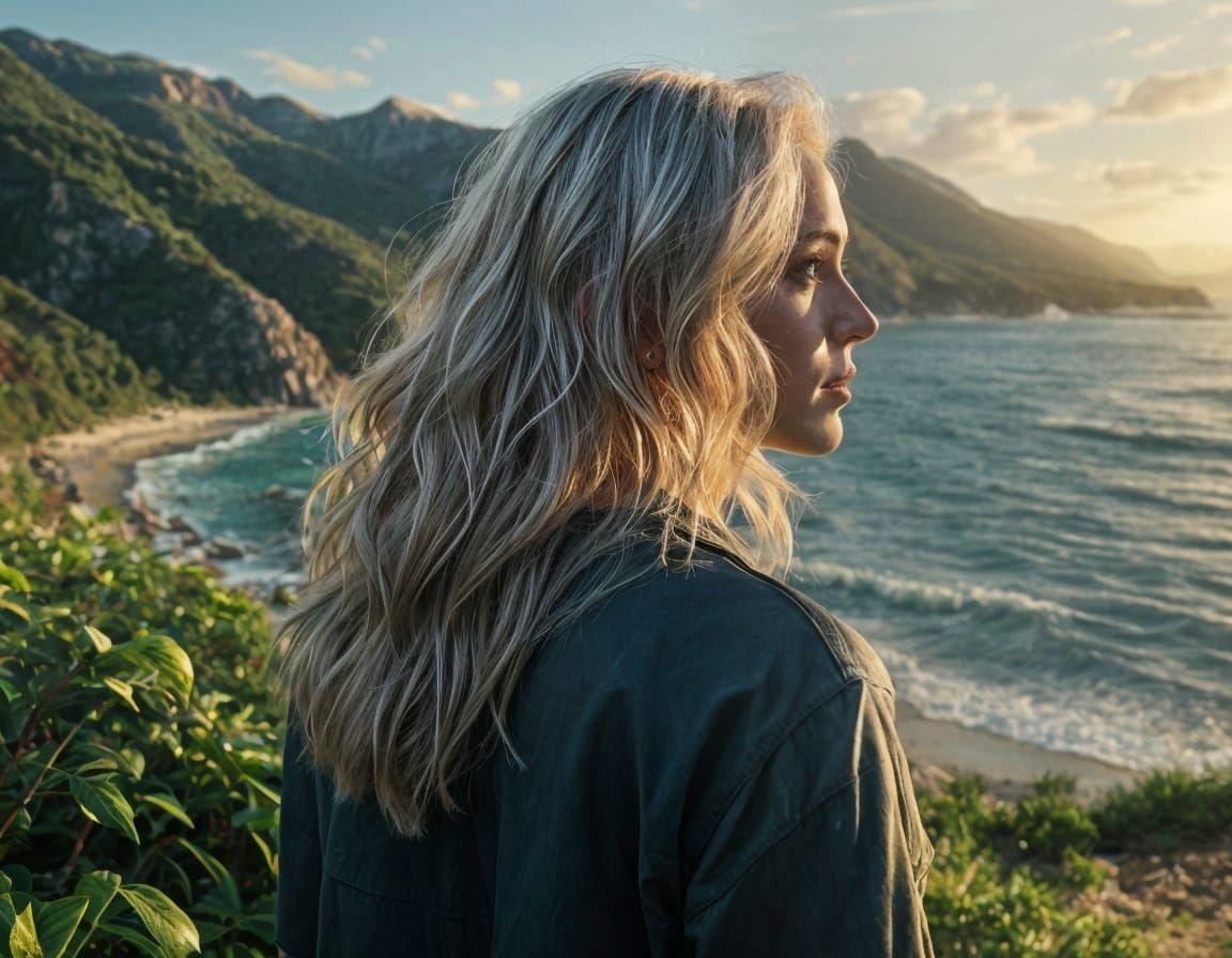 Stunning Woman Posing in Mountain Park: 3D Render