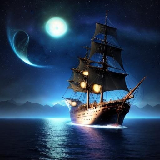 Fantasy Ship Sailing the Astral Sea