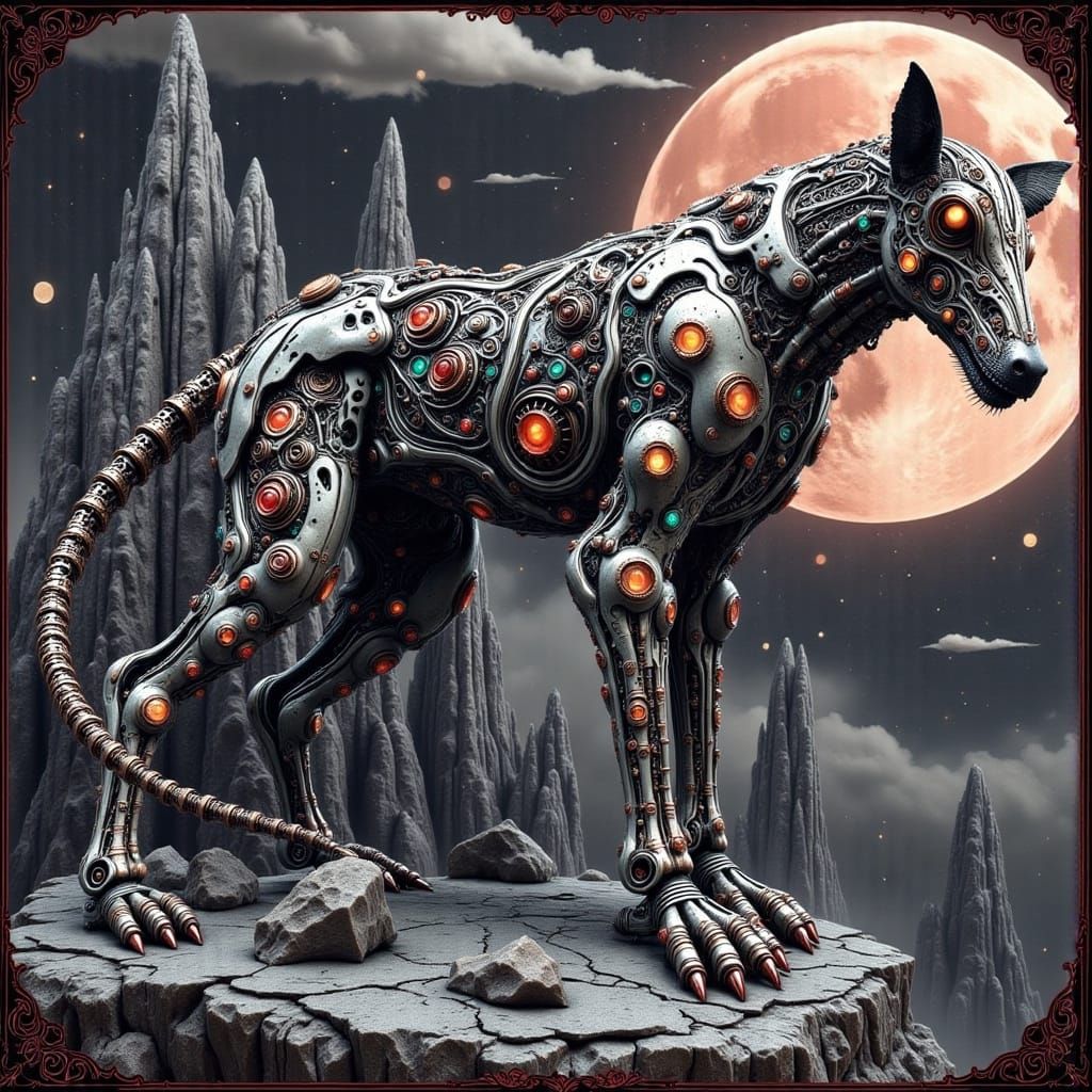 Biomechanical Undead Cyborg Cerberus with Plumage