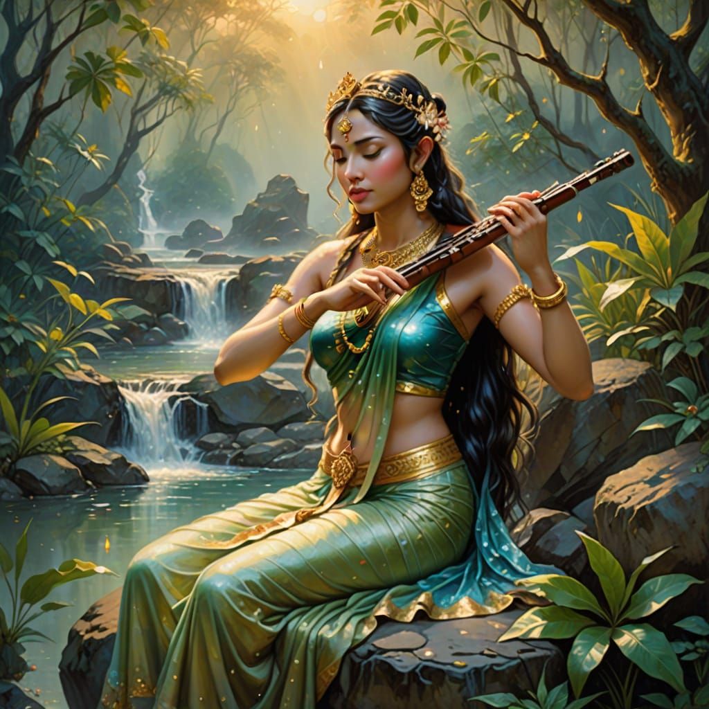 Ethereal Water Nymph in Dreamy Oil Painting