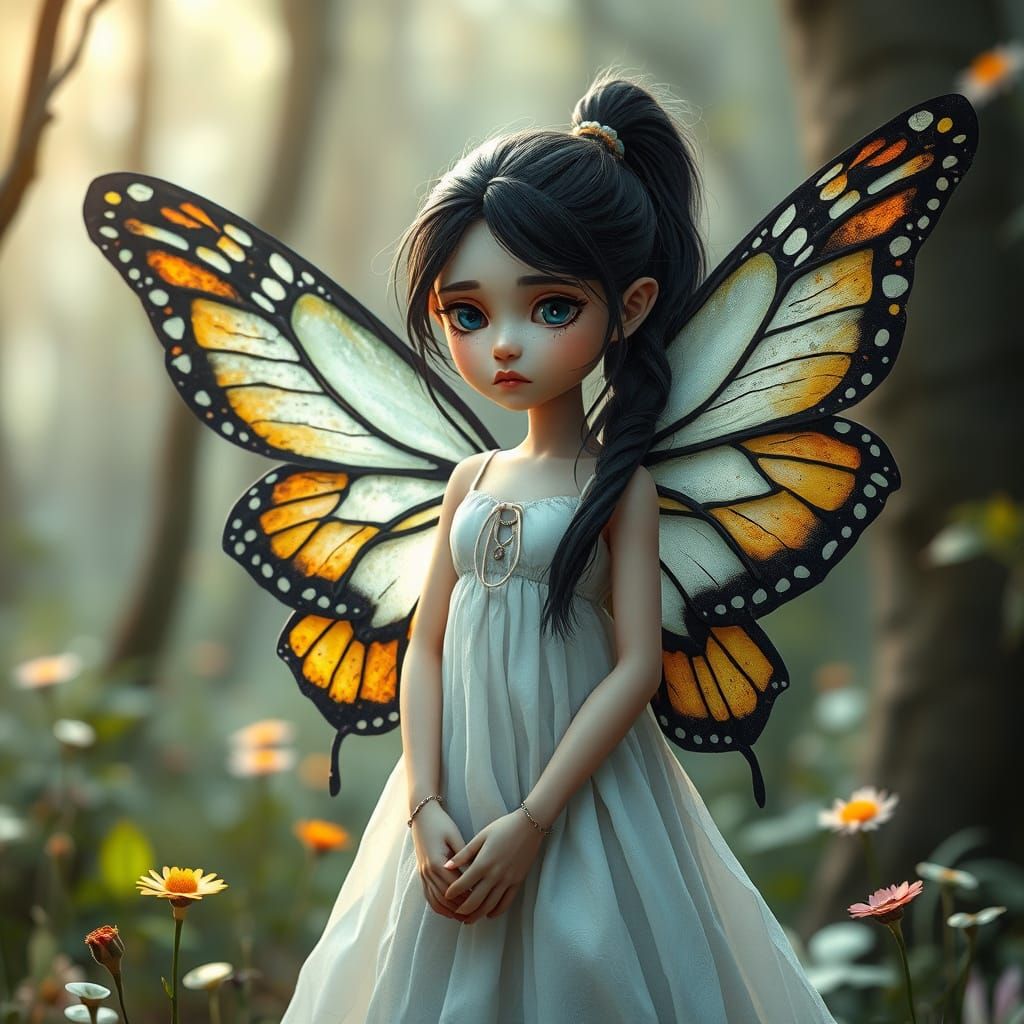 Whimsical Fairy Teenager with Monarch Butterfly Wings