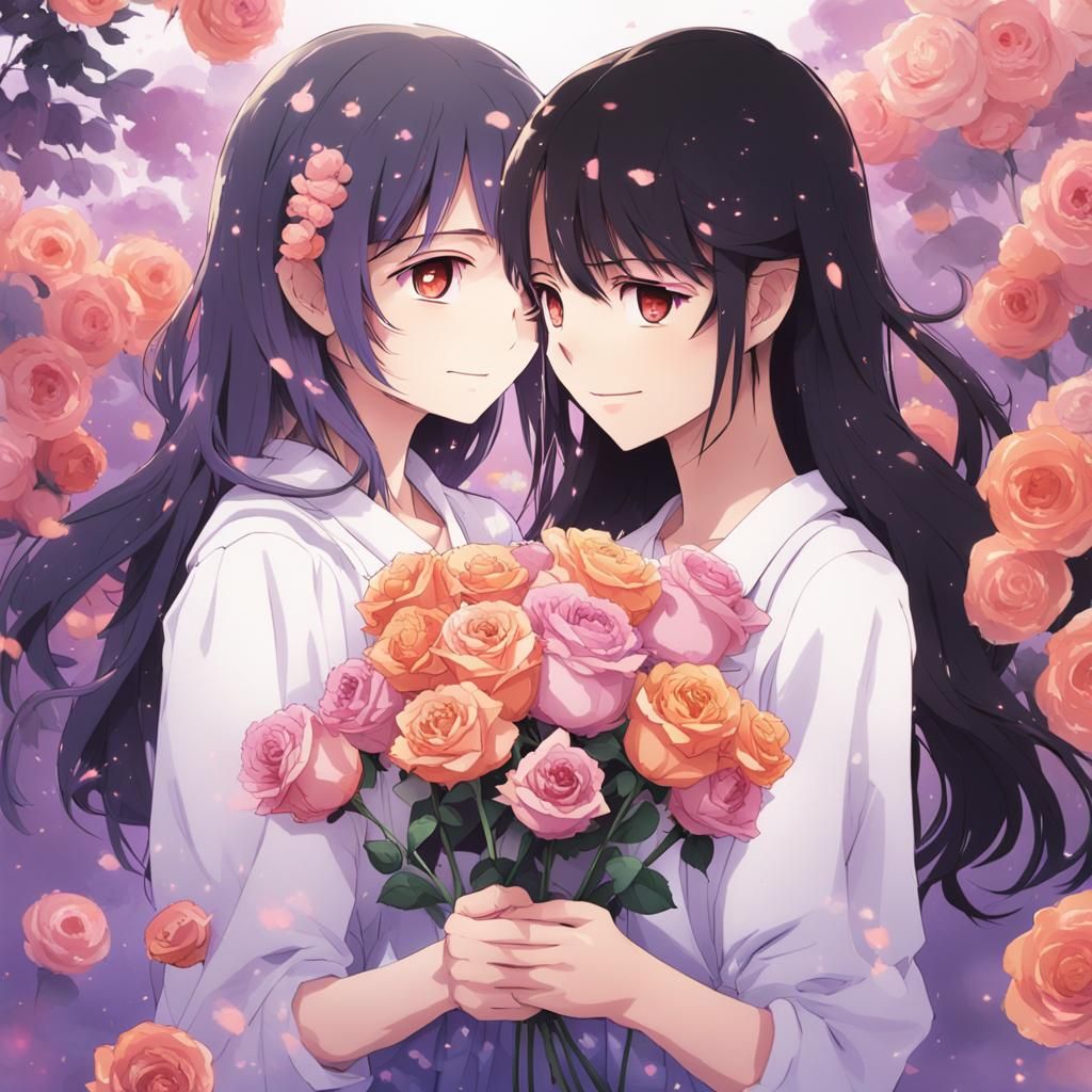 Two Young Women Smiling in Anime Style