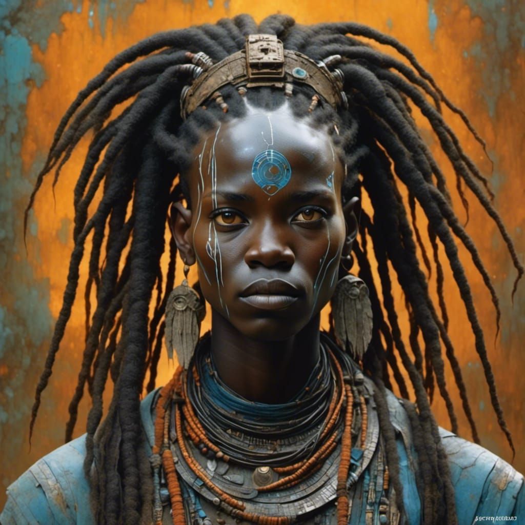 Senegalese Hydropunk Shaman Portrait in Acrylic