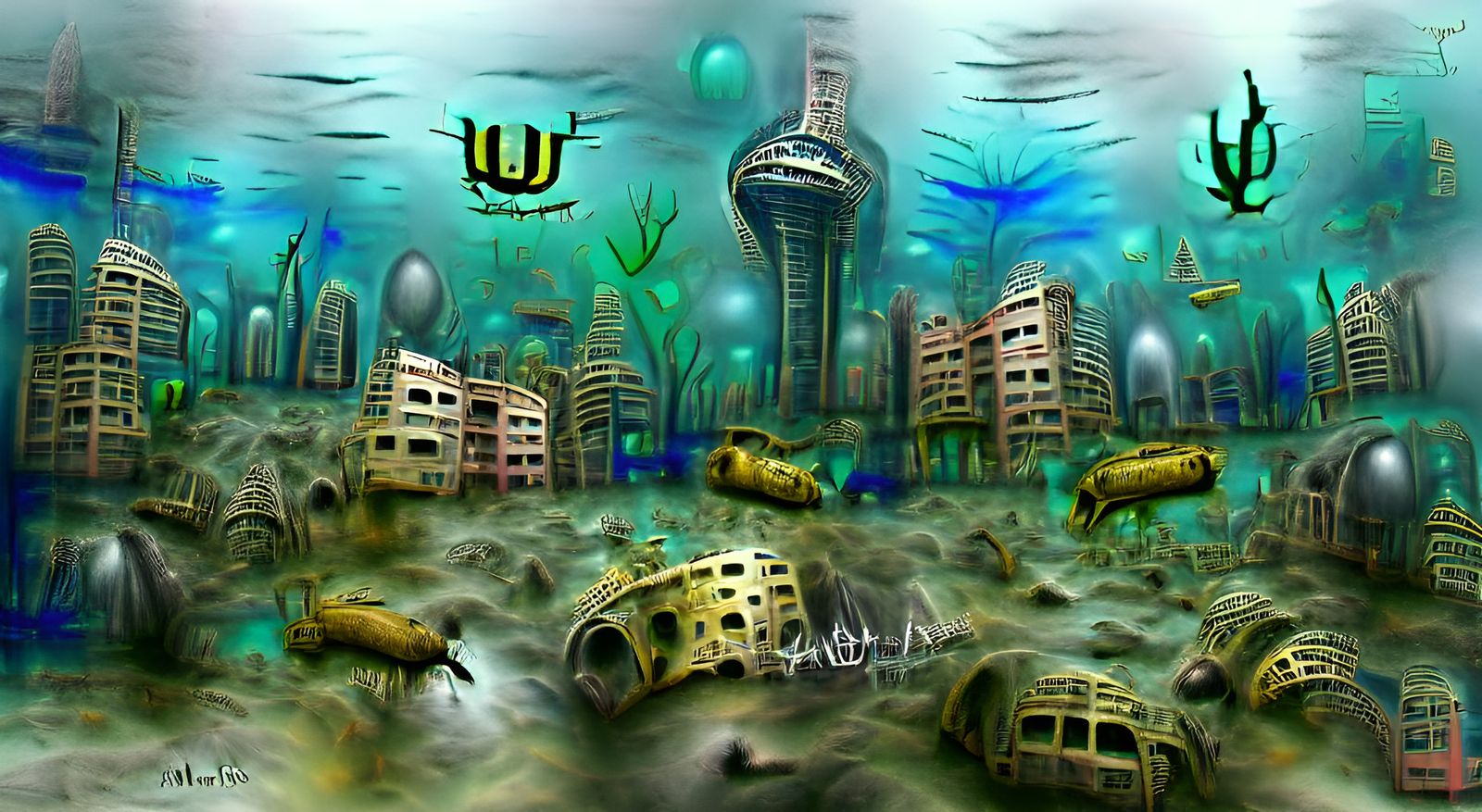 Post-Apocalyptic Alien City: Underwater Digital Art