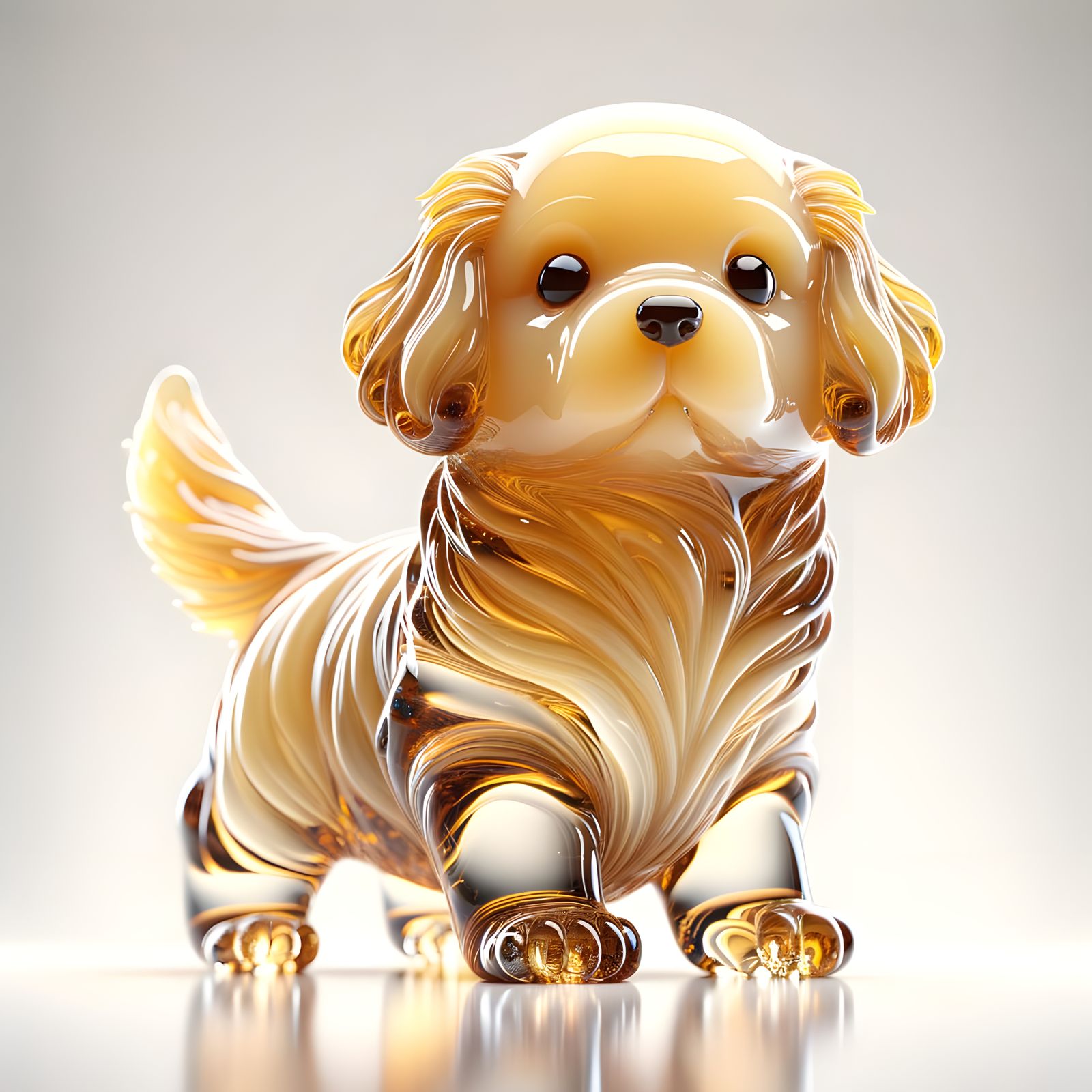 Hyper-Realistic Glass Artwork of Chibi Golden Retriever Pupp...