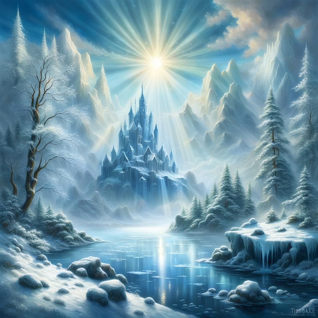 Ethereal Underwater Ice Crystals in Sunlight