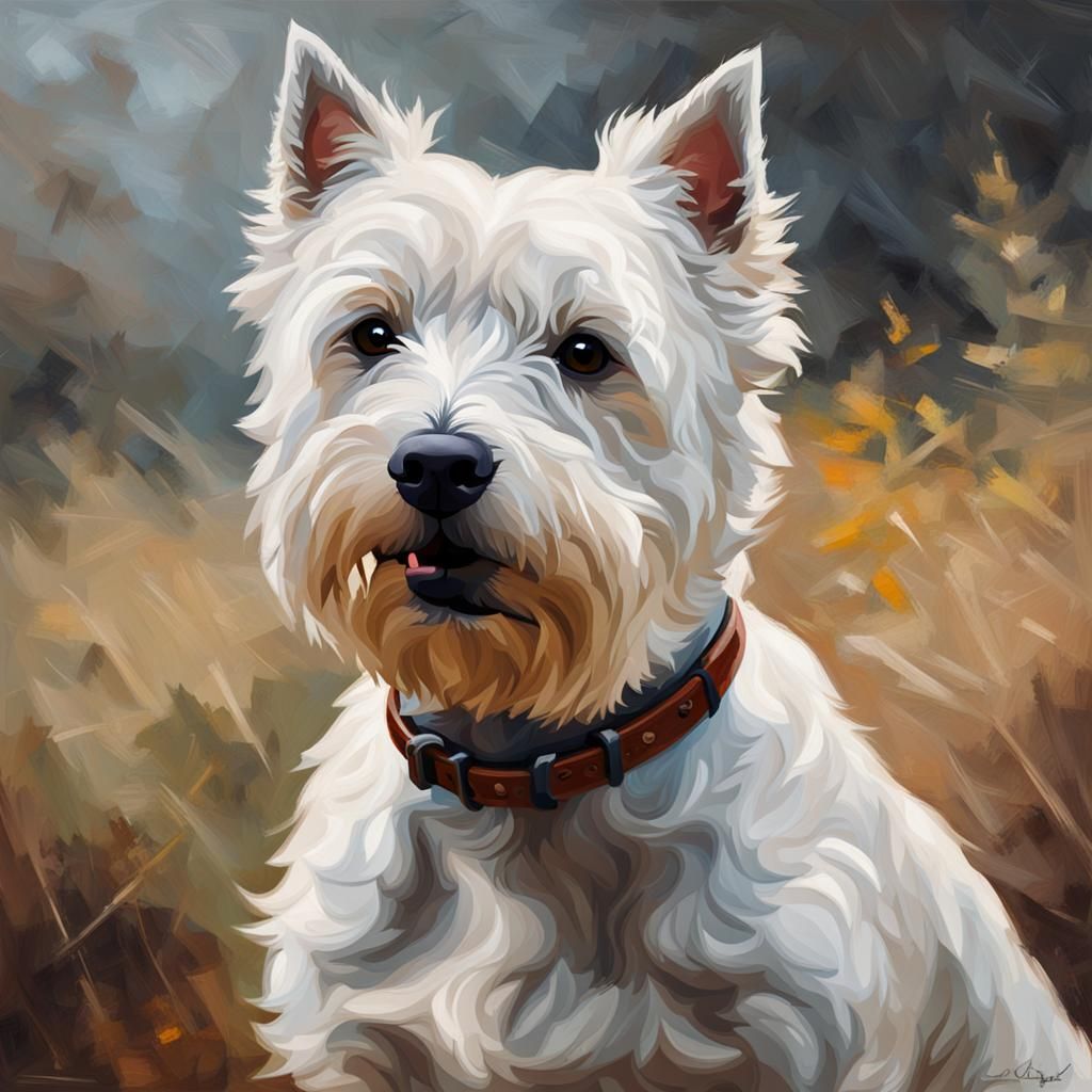 West Highland Terrier Portrait in Oil Paint
