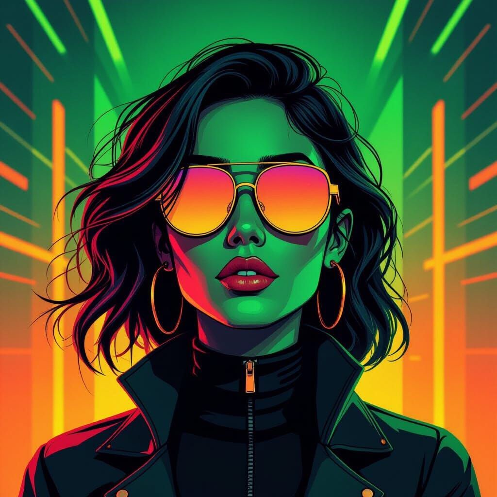 Psychedelic Neon Green and Orange Geometric Shapes