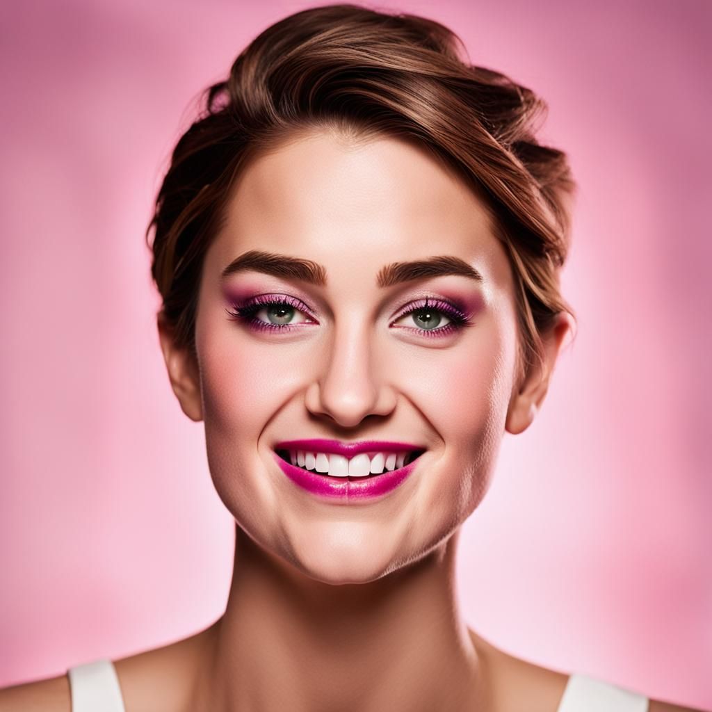 Glamorous Portrait of Smiling Woman with Pink Makeup