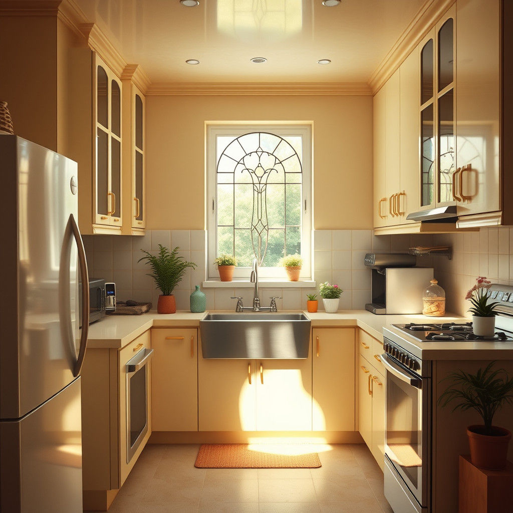 Retro 1990s American Kitchen in Beige and White