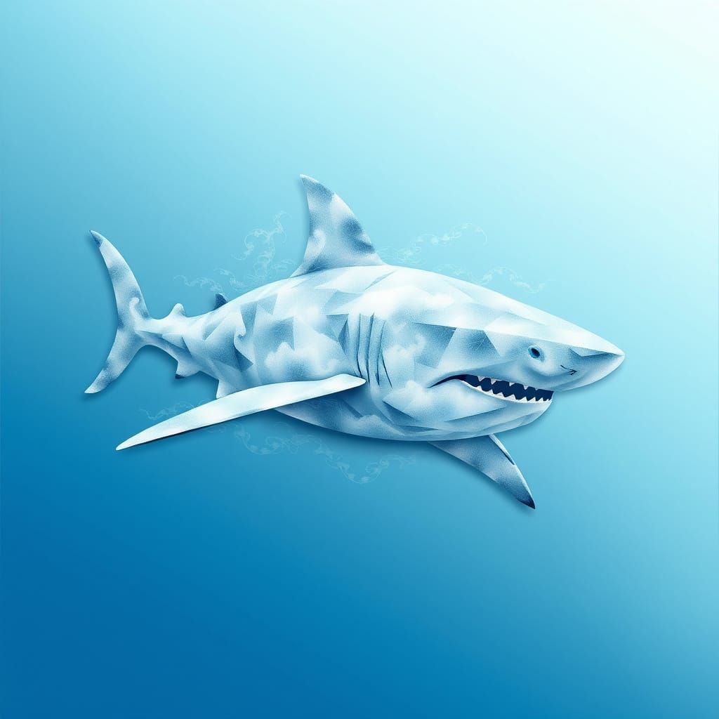 Geometric Cloud Shark in Dreamy Blue Gradient