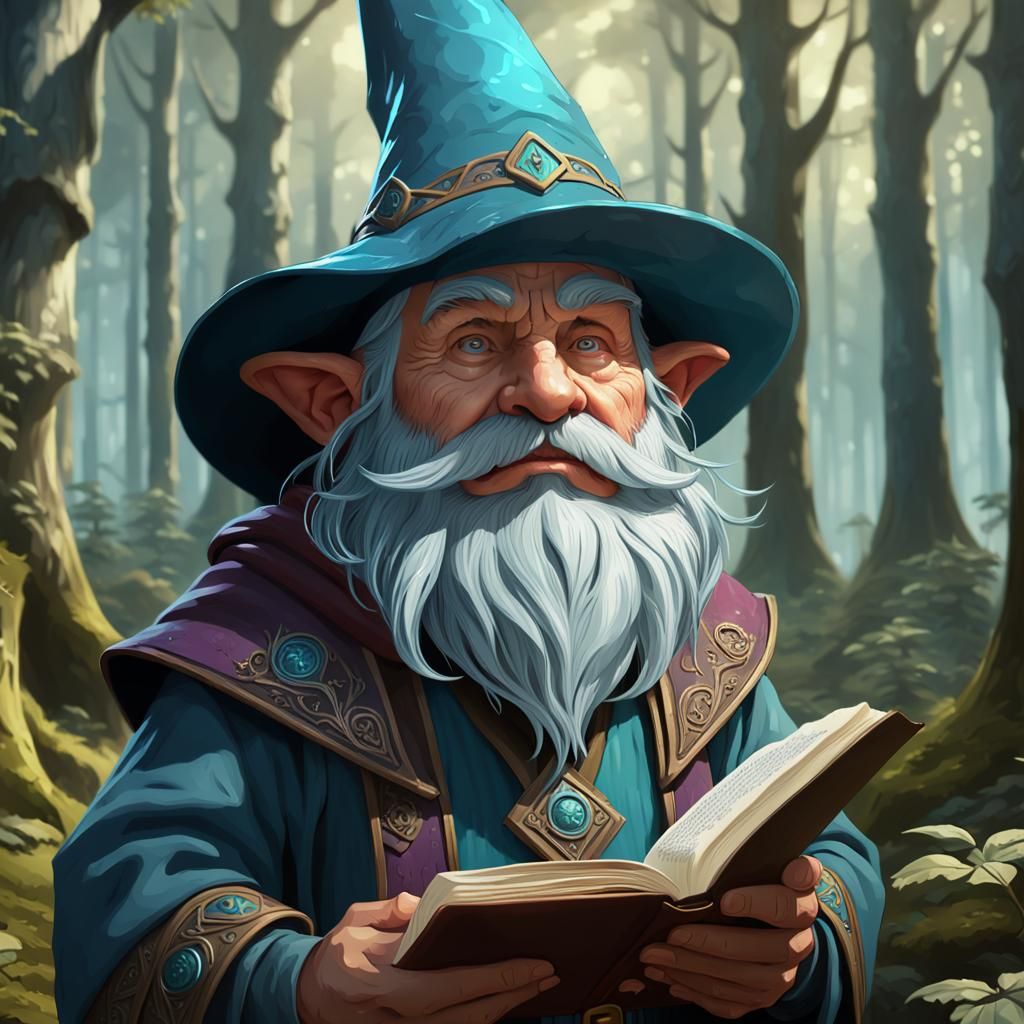 Gnome Wizard Portrait in Forest, Detailed Concept Art