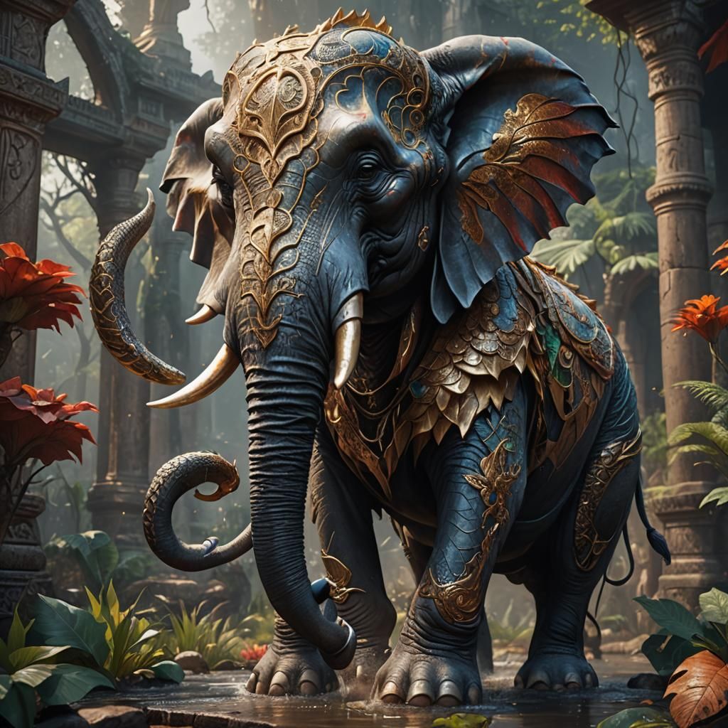 Dragon Scale Elephant: Fantasy Concept Art