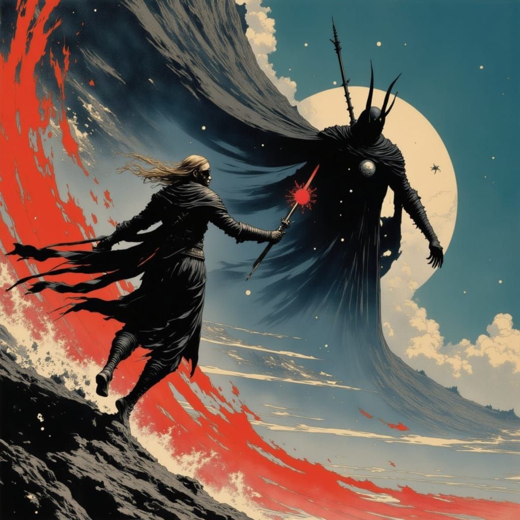 Futuristic Samurai Warrior Unleashes Energy Blast