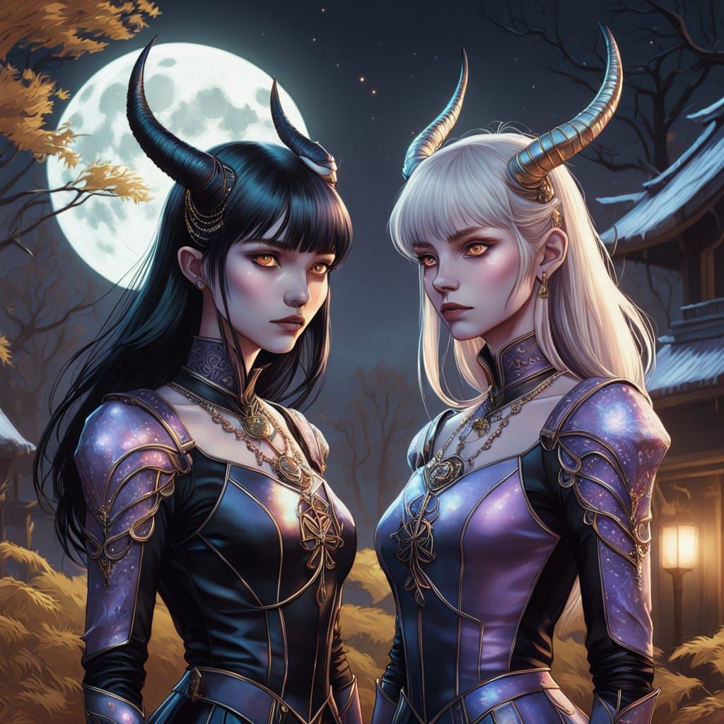 Sultry Demonesses Bask in Silvery Moonlight