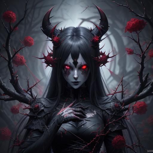 Demonic Anime Girl with Bloodied Thorns Halo