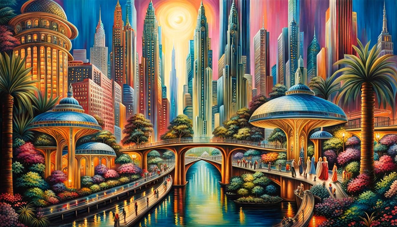 Maximalist Downtown Cityscape Widescreen