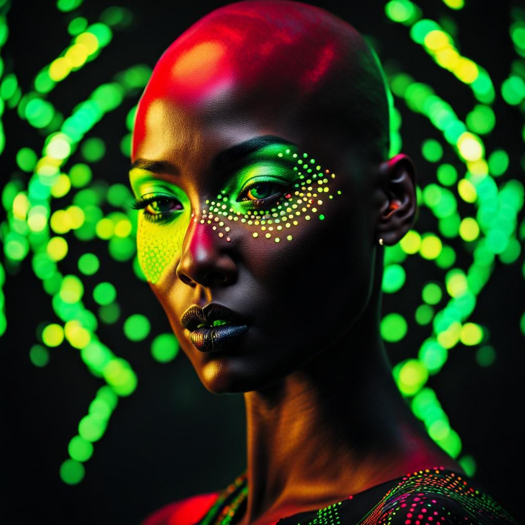 Striking Portrait of Woman with Neon Accents