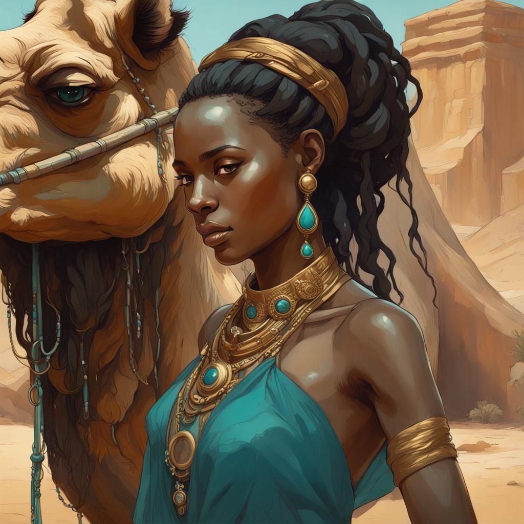 Midianite Woman with Camel: Digital Art Portrait
