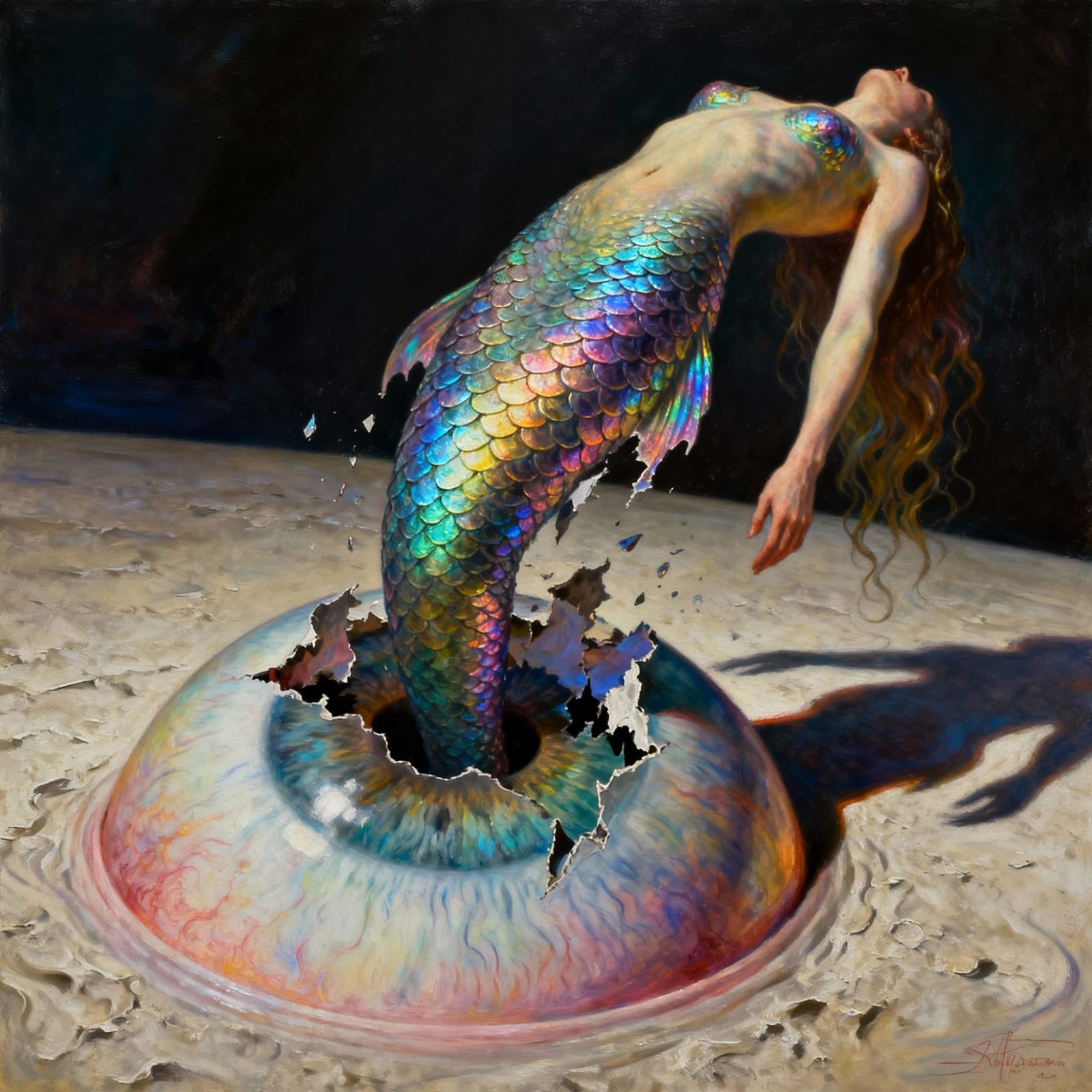 Surreal Mermaid Emerges From Painted Eyeball