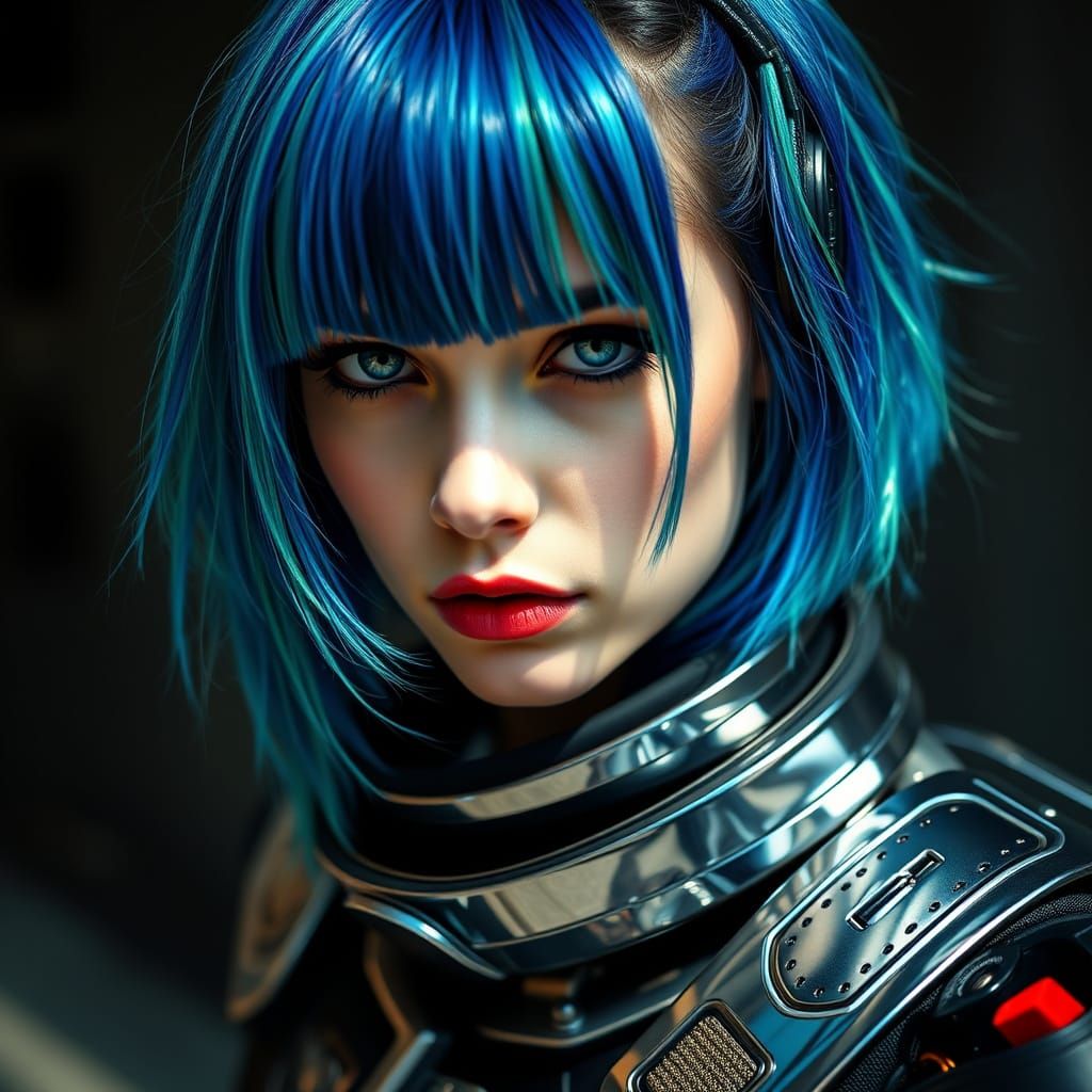 Cyberpunk Metalcore Girl in Chrome Armor Space Suit