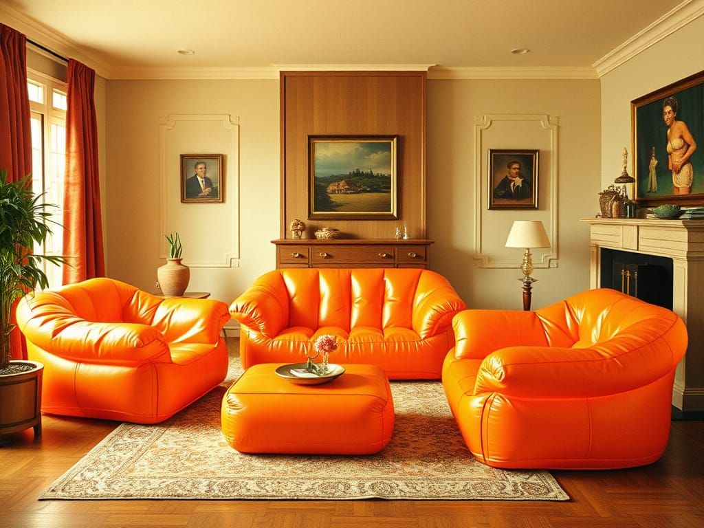 Vintage-Inspired Inflatable Sofa in a Retro 1960's Living Ro...