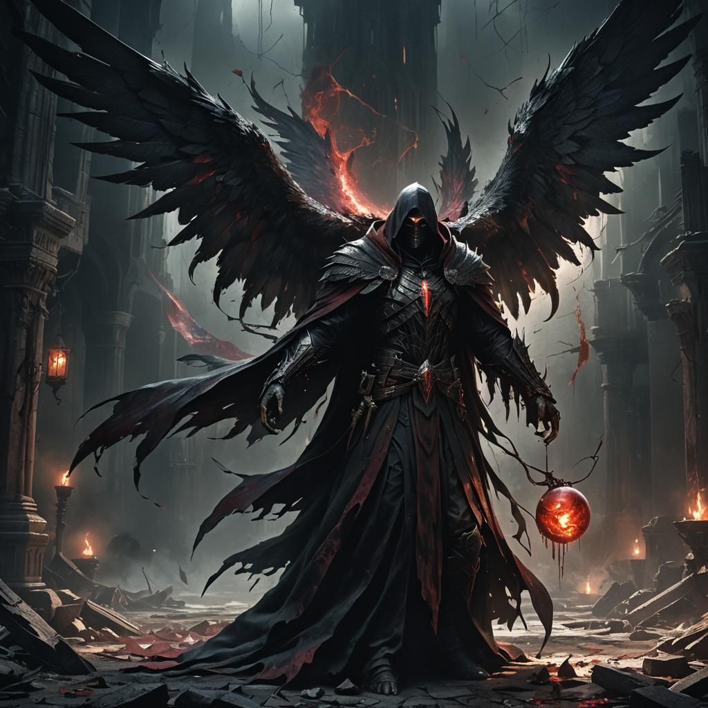 Ominous Dark Fantasy Being with Jagged Wings