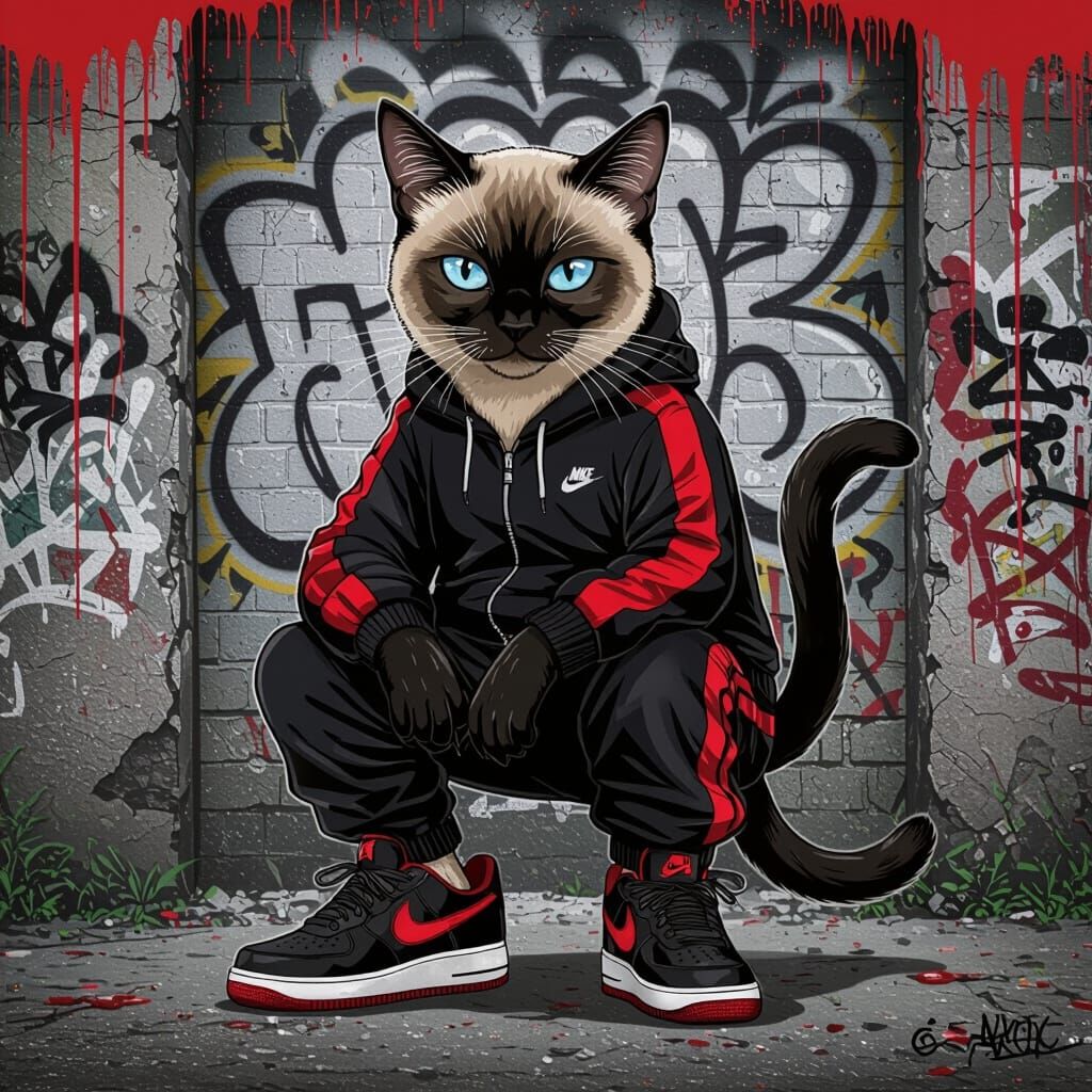 Siamese Cat Reimagined in Graphic Novel Style