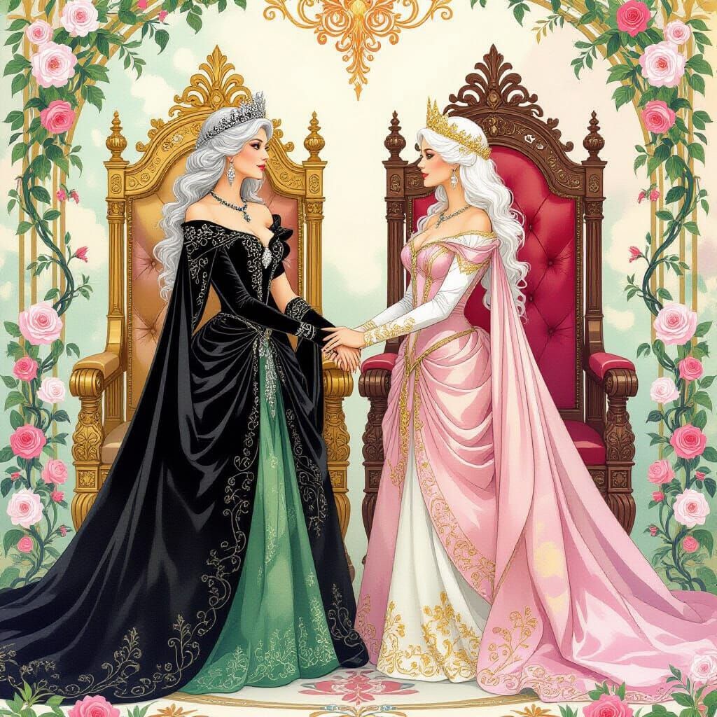 Queens Embrace: Dreamy Watercolor Portrait