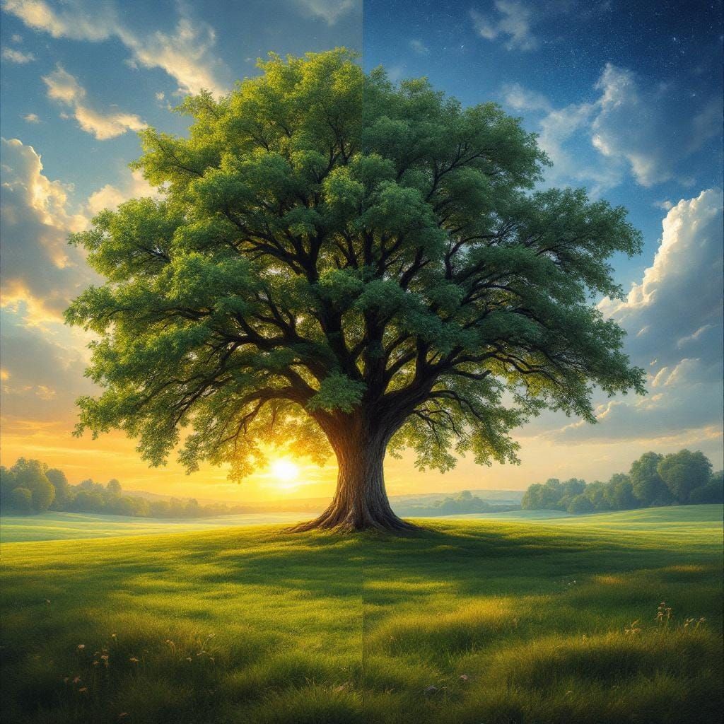 Lush Meadow Diptych: Starry Night and Sunny Day