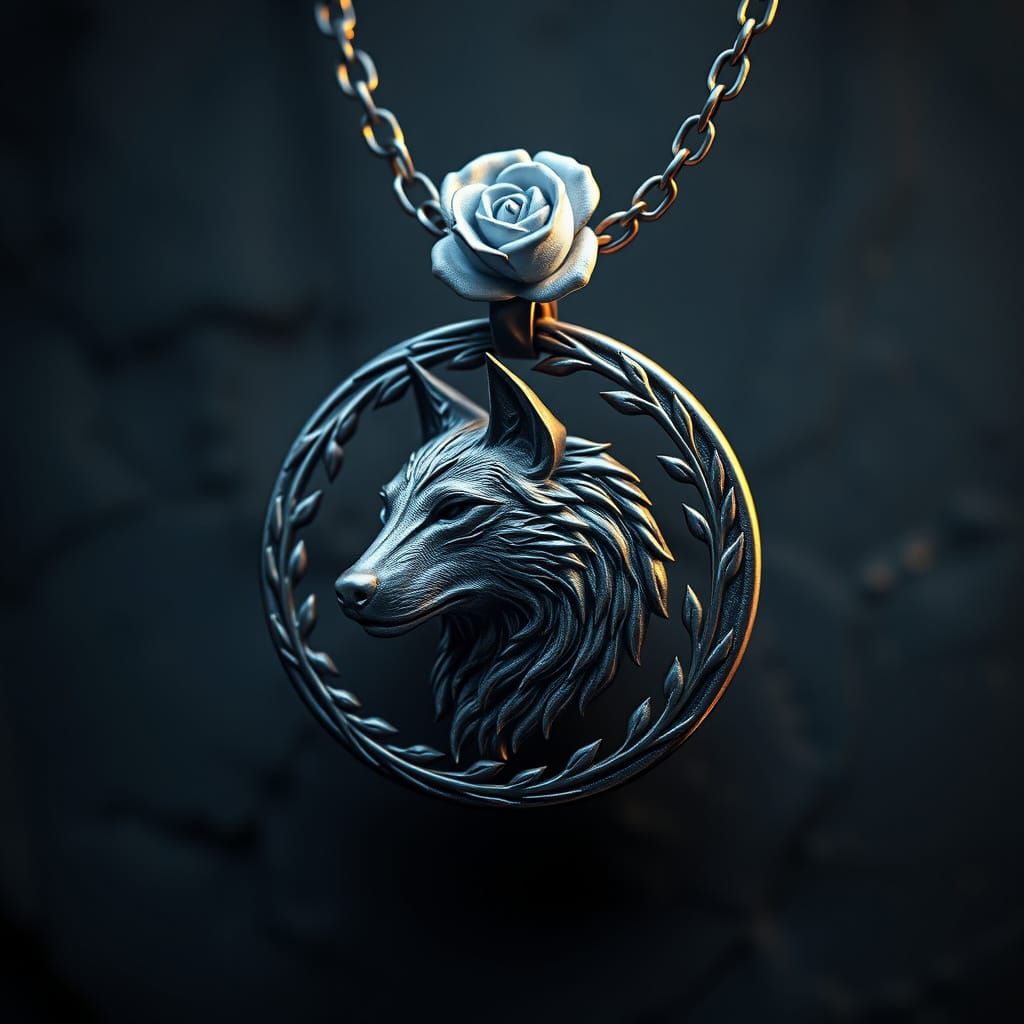 Dark Fantasy Valerian Steel Pendant with Direwolf Design