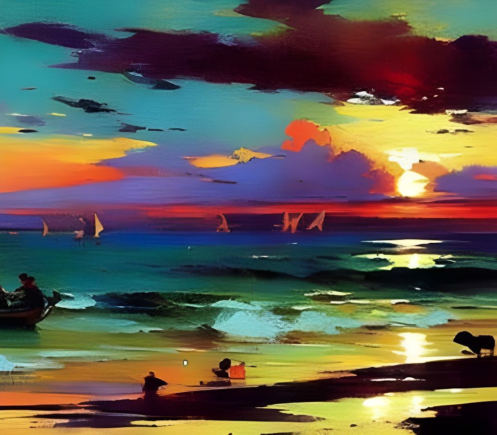 Red Sun Rays on a Blue Sea