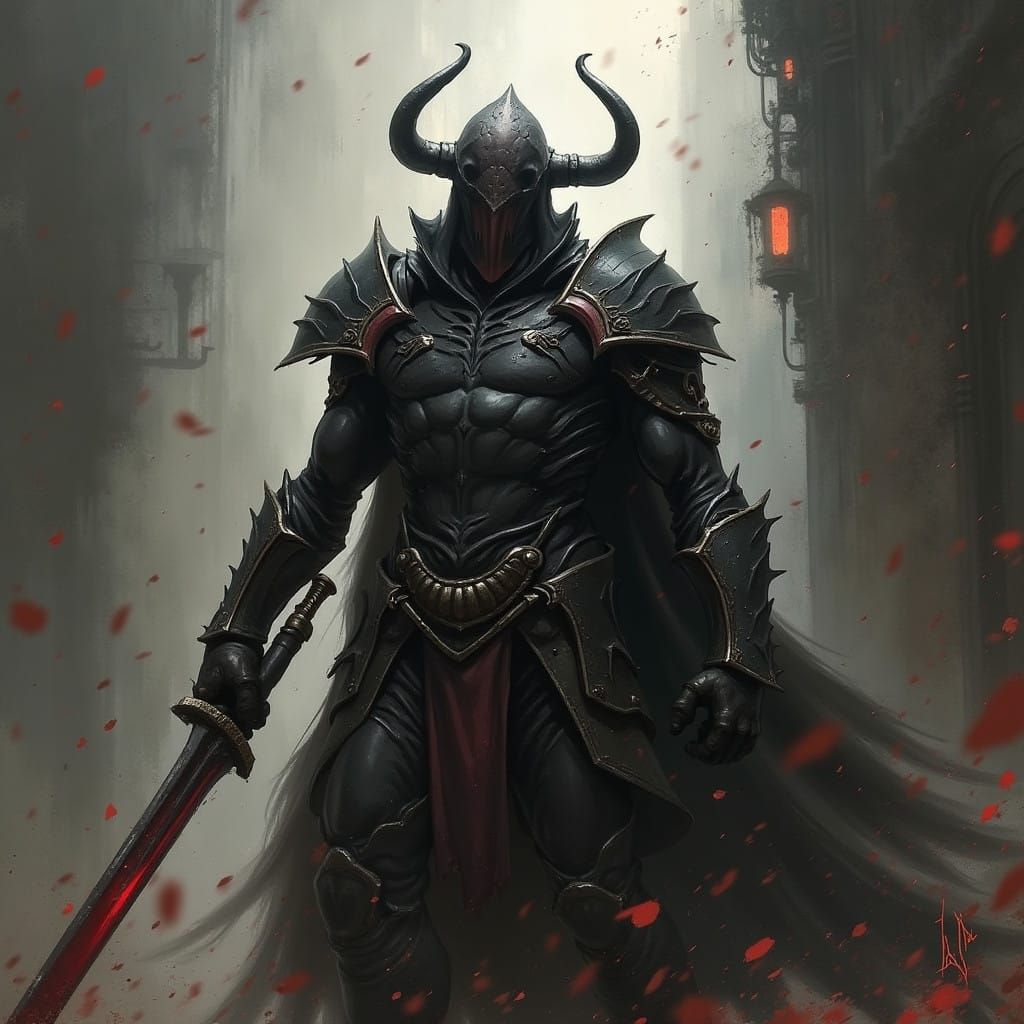 Grimdark Fantasy Landscape in Dark Cyberpunk Style