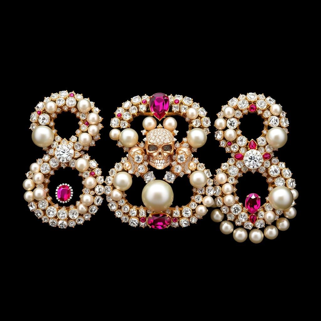 Luminous Triptych of Pearls, Diamonds, and Gemstones in Opul...
