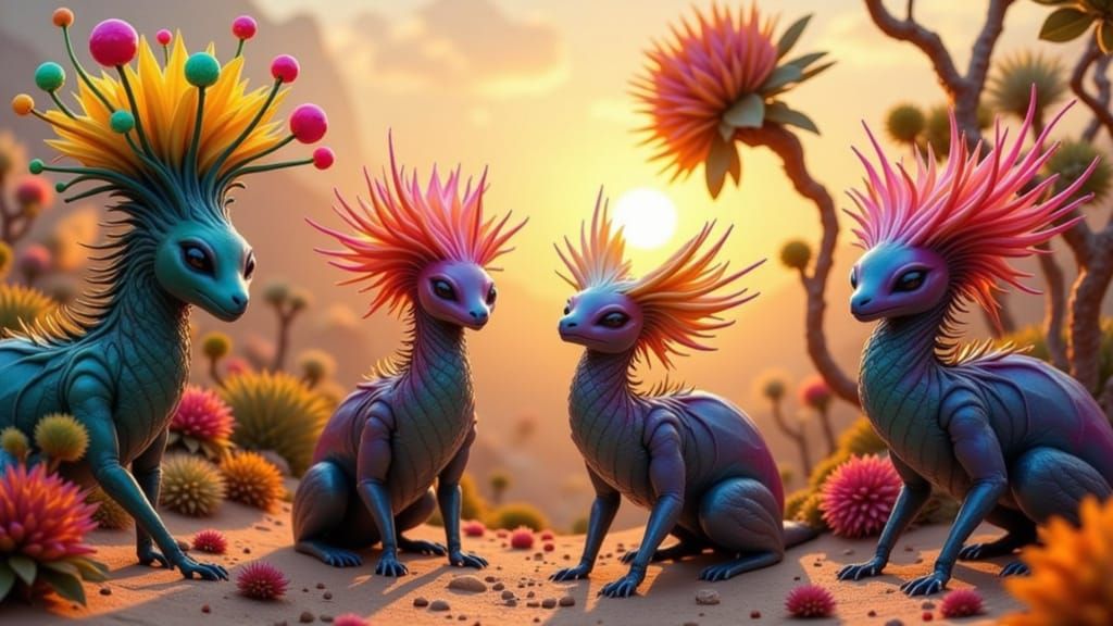 Surreal Desert Oasis Blooms with Fantastical Flora