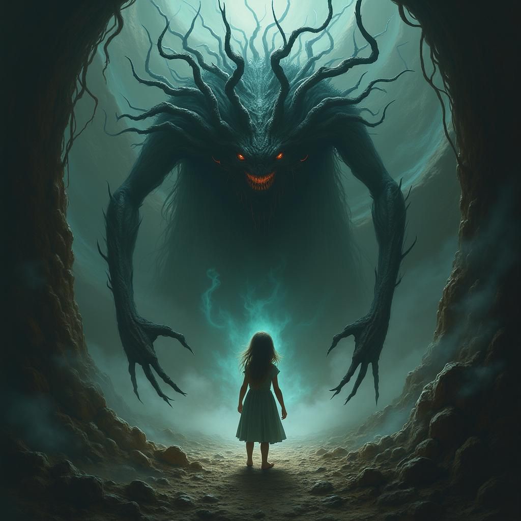 Ethereal Creature Possesses Girl in Dark Fantasy Realm