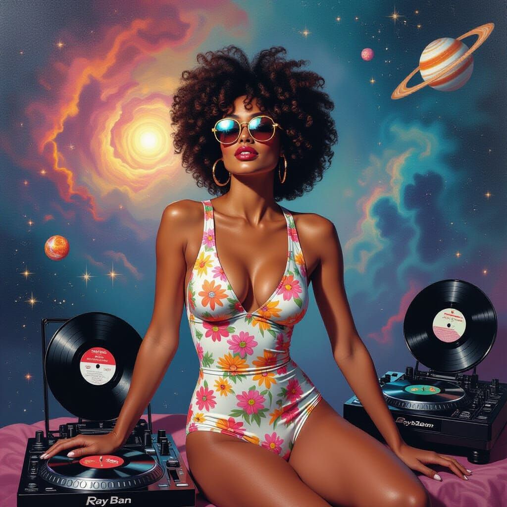 Cosmic 90s Glamour: A Digital Art Portrait