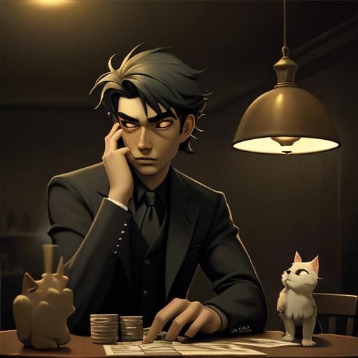 Dog and Cat Play Poker in Film Noir Style