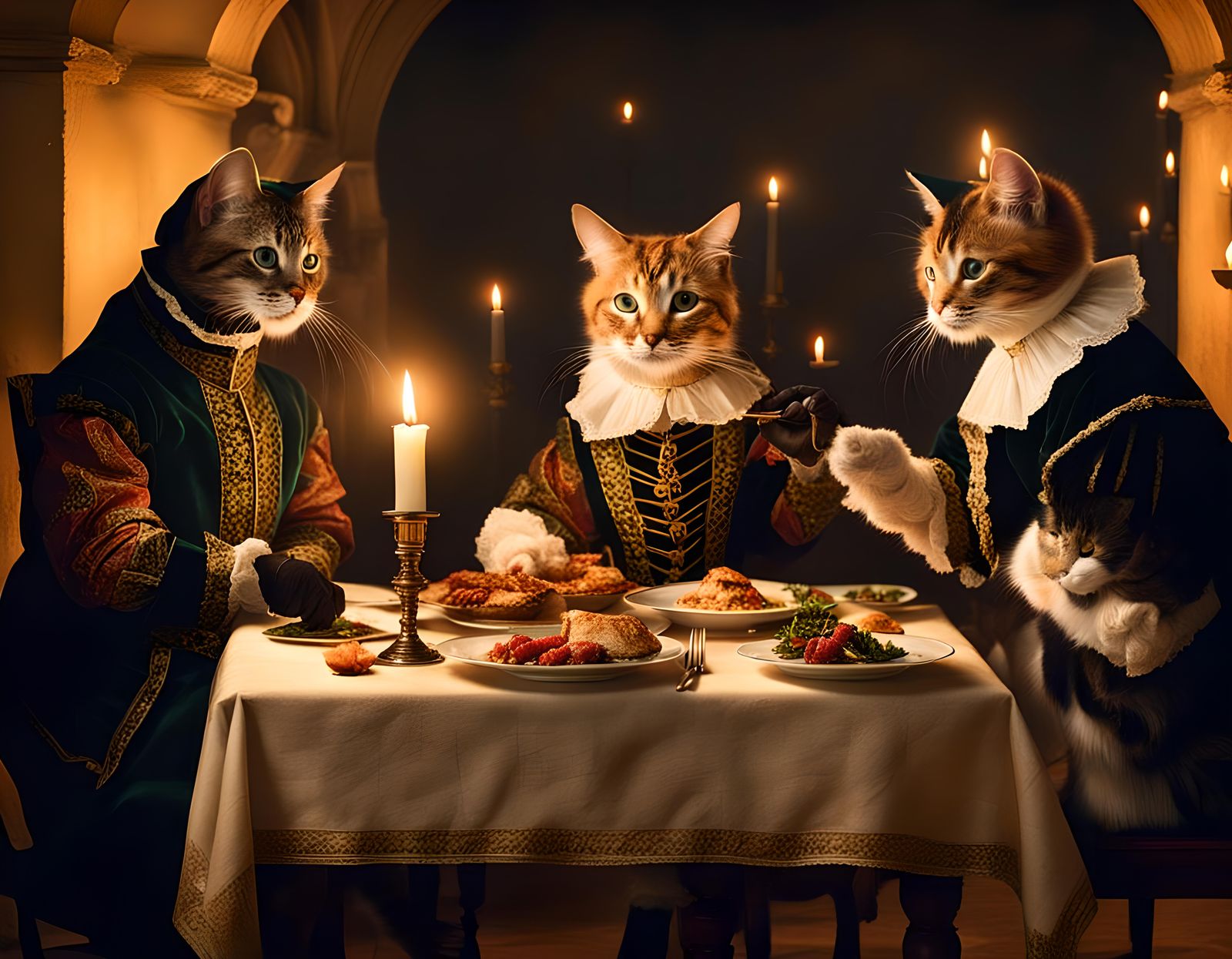 Renaissance Cats at Candlelight Dinner