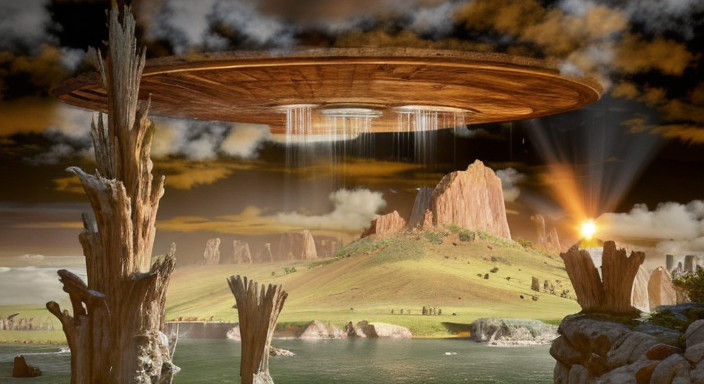 Vibrant Rock Formation Under Warm Golden Hour Lighting with...