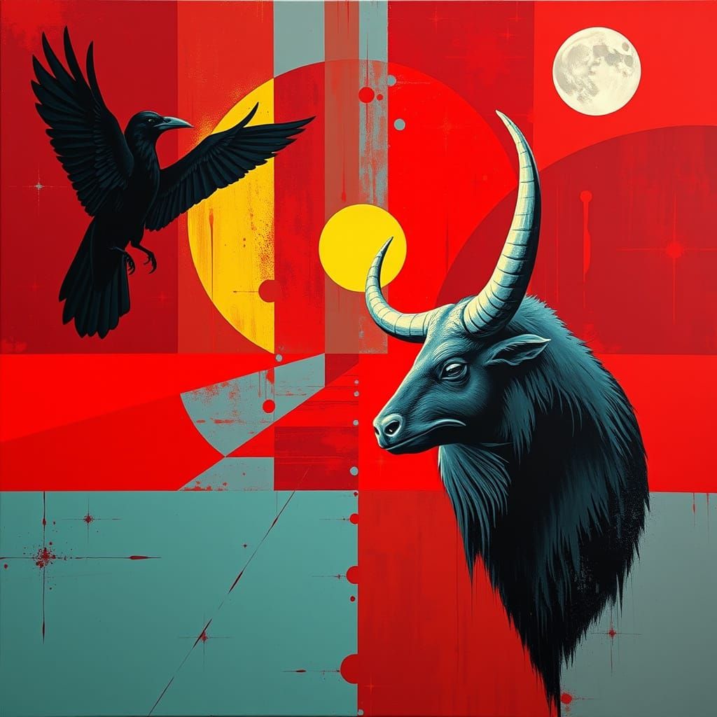 Abstract Surrealist Masterpiece in Retro Chrome Hues