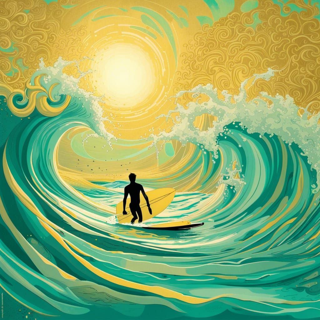 Golden Waves: Surfing in the Maldives at Sunrise