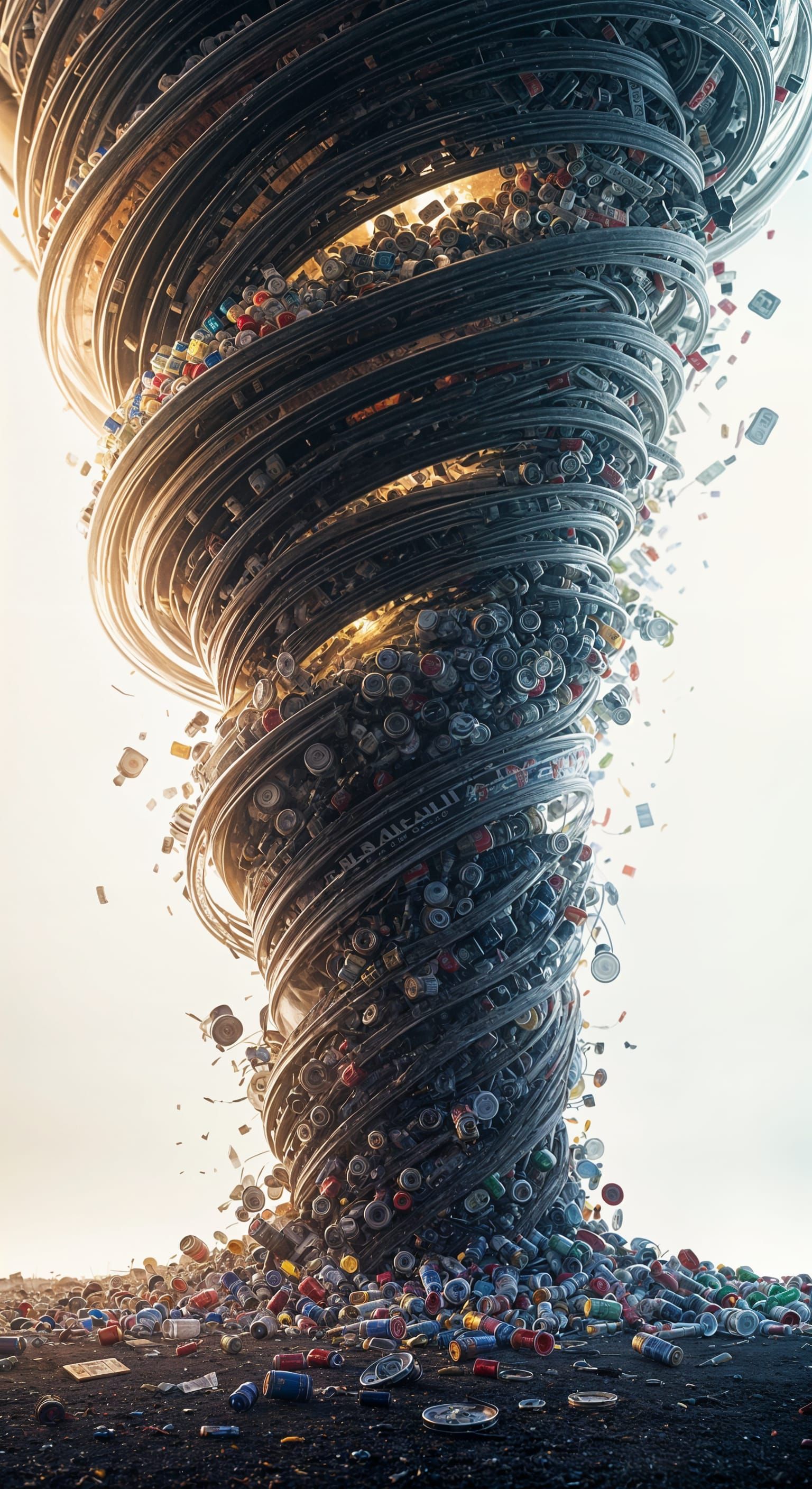 Plastic Waste Tornado in Cinematic Lighting