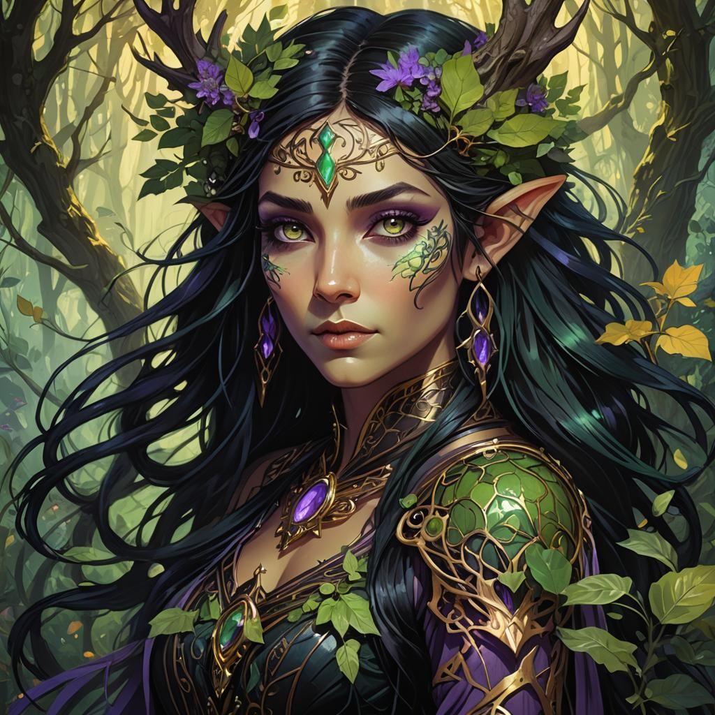Ethereal Wood-Elf Druid in Dark Fantasy Art